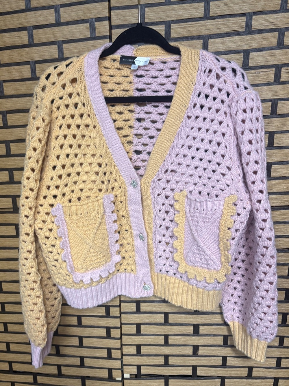 Piper & scoot pink and yellow open knit cardigan size large